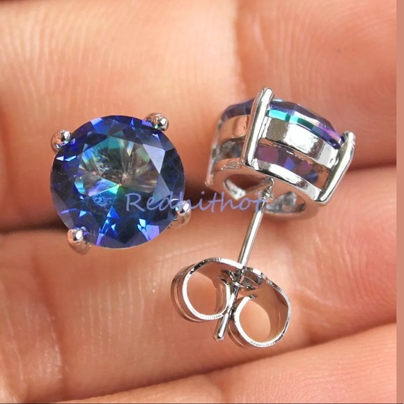 18k Mystic Blue Topaz Earrings - Picture 5 of 6